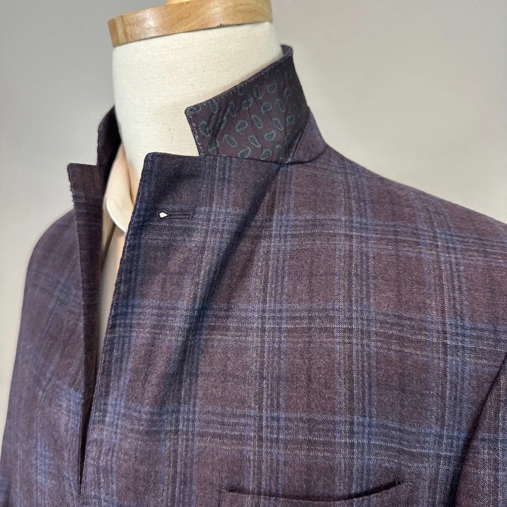 Joseph Abboud Reda Blazer Jacket Regular Blue Plaid Wool Notch Lapel Mens 42